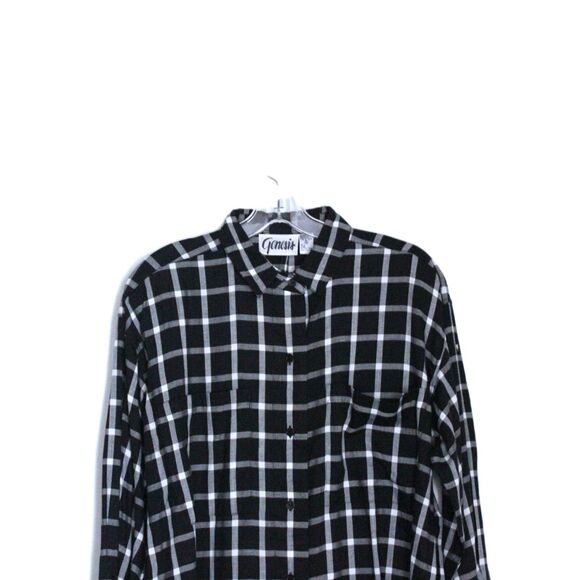 Genesis Plaid Blouse Women's S Black & White Shirt NWT - Picture 2 of 5